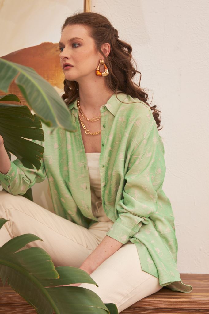 Olive color Flower Printed Shirt