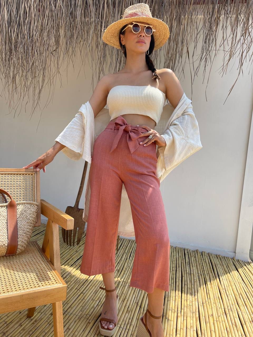 women pink wide leg trousers