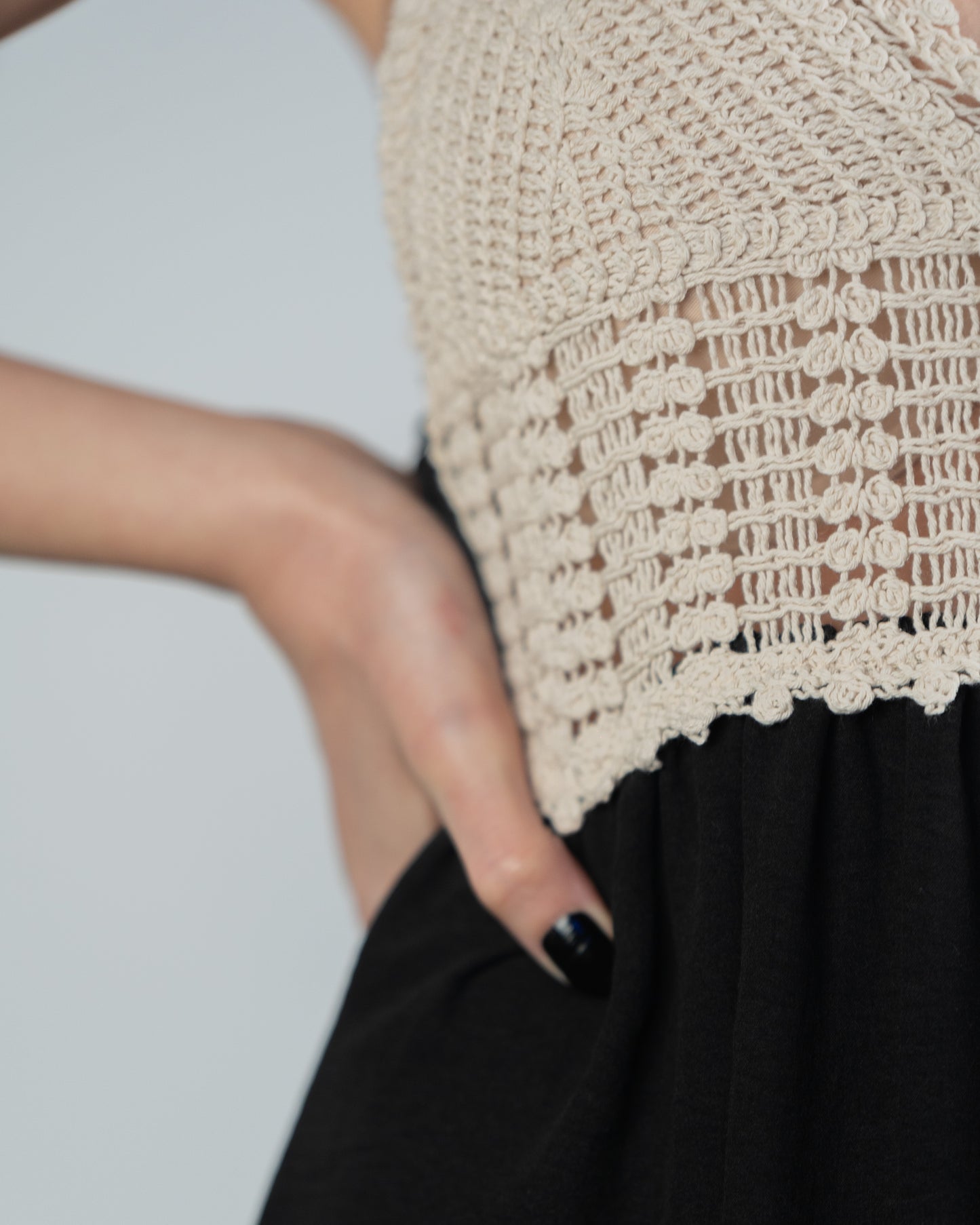 Beige and black Off Shoulder Dress