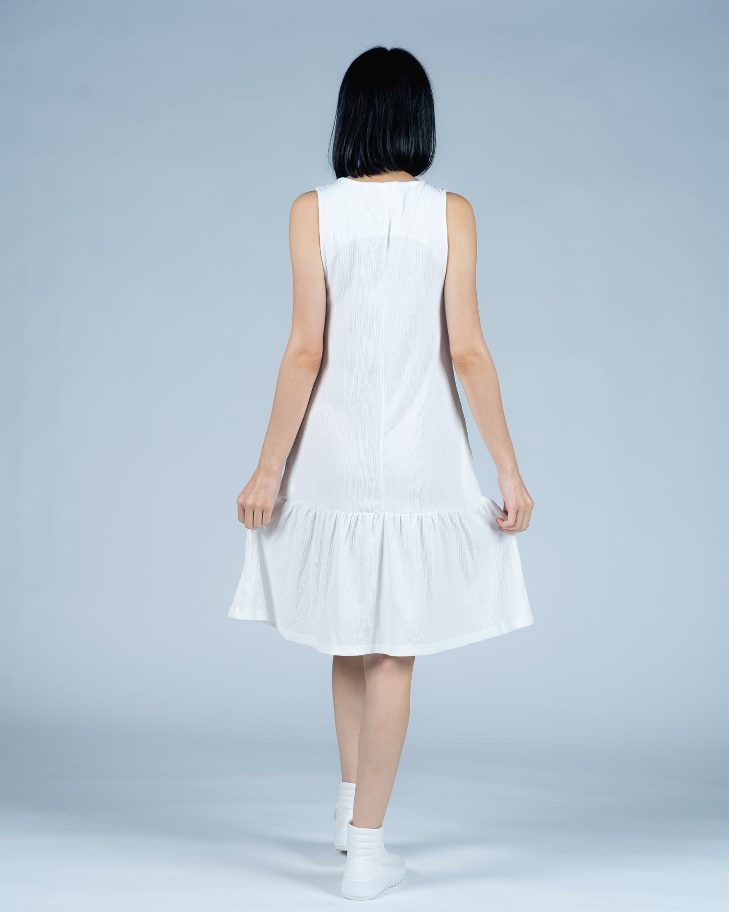 white Cut Sleeve Dress