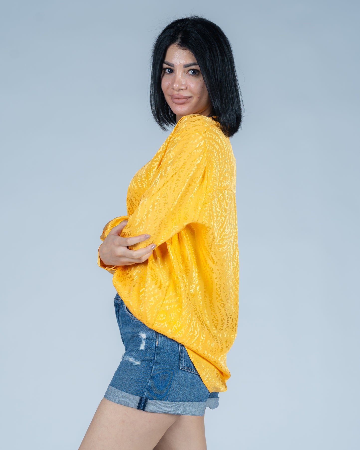 yellow printed shirt