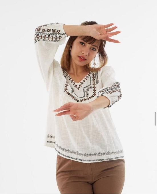 beige Embroidery Blouse